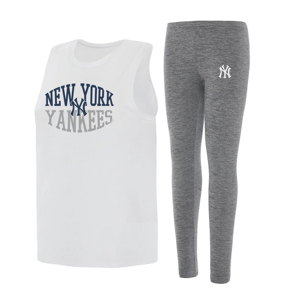 MLB New York Yankees Tank & Legging Set Medium Loungewear Charcoal White NEW